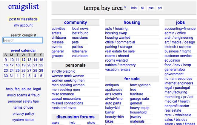 Craigslist tampa bay area classifieds for jobs apartments personals