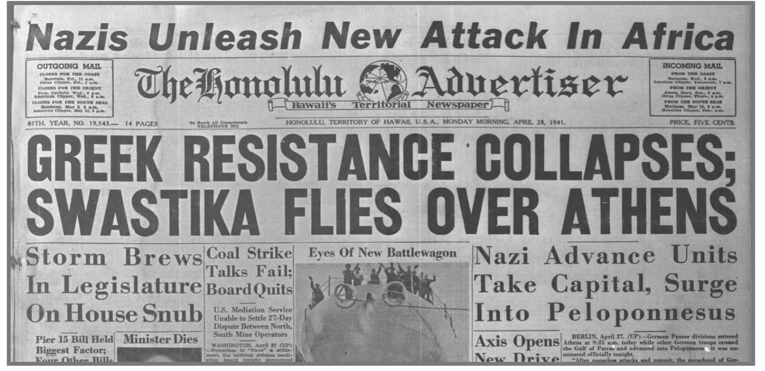 Image result for greeks surrender to germans , april 1941 - newspaper