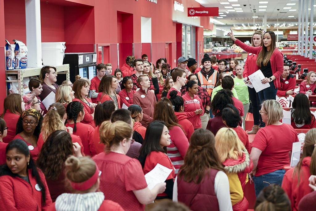 The Target team gears up in the final moments before the doors open on Black Friday in Maple Grove, Minnesota.