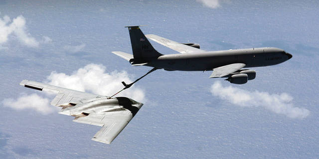 B2 spirit mid air refueling with KC-135 tanker