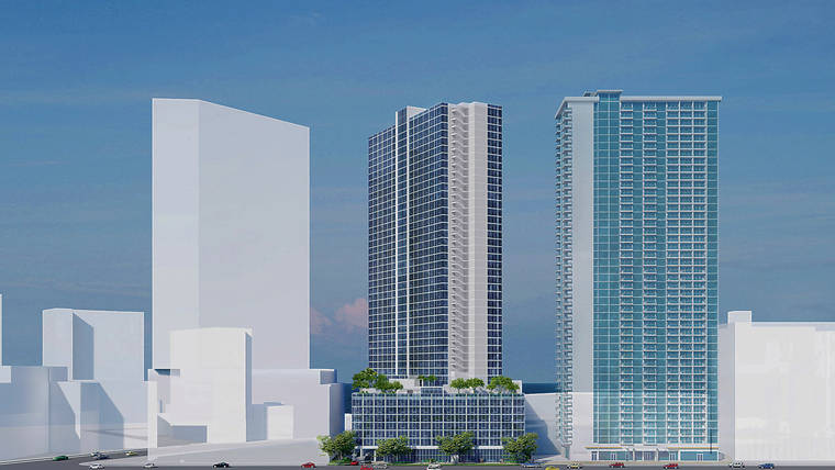 COURTESY KC RAINBOW DEVELOPMENT CO.
                                This rendering shows the 785-unit hotel tower developer KC Rainbow Development Co. is planning for Kapiolani Boulevard.