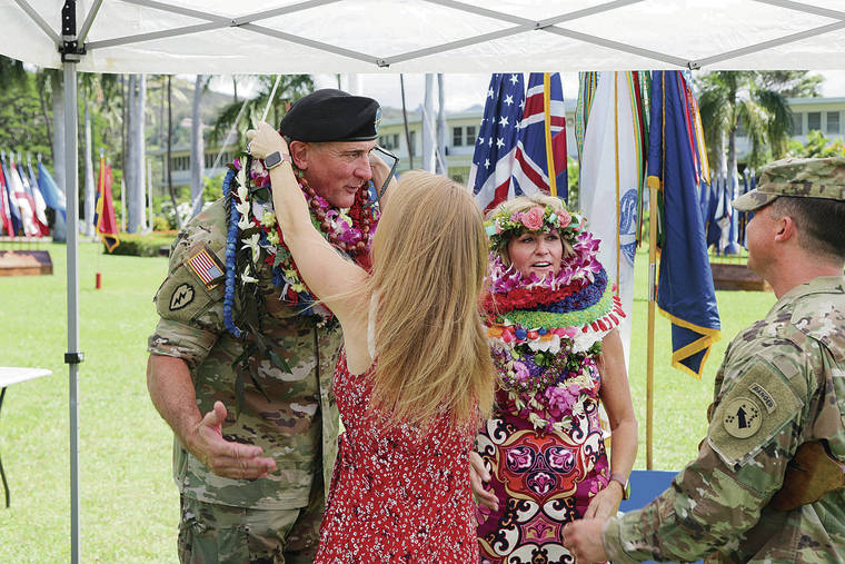 STAFF SGT. JUSTIN SILVERS / U.S. ARMY PACIFIC PUBLIC AFFAIRS
                                Friends, family and fellow Soldiers bid farewell to the outgoing commanding general of U.S. Army Pacific, Gen. Robert B. Brown, during a farewell ceremony at historic Palm Circle at Fort Shafter. In a final interview, the general emphasized the Army’s changing role in the Pacific to defend against new threats, such as China’s modern DF-21D anti-ship ballistic missiles.