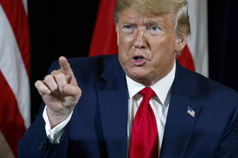ASSOCIATED PRESS
                                President Donald Trump spoke during a meeting at the InterContinental Barclay hotel during the United Nations General Assembly, Monday, in New York. The conversation between Trump and Ukraine’s president is just one piece of the whistleblower’s overall complaint — made in mid-August — which followed Trump’s July 25 call.