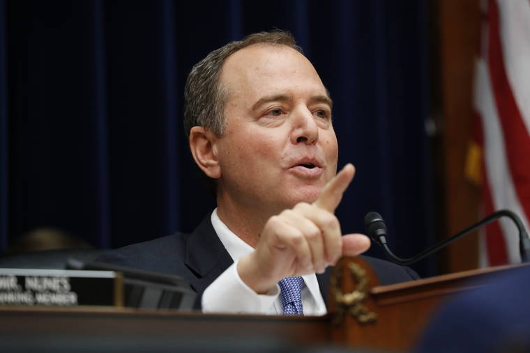 ASSOCIATED PRESS
                                House Intelligence Committee Chairman Rep. Adam Schiff, D-Calif., questioned Acting Director of National Intelligence Joseph Maguire, as he testified before the House Intelligence Committee on Capitol Hill in Washington, today.