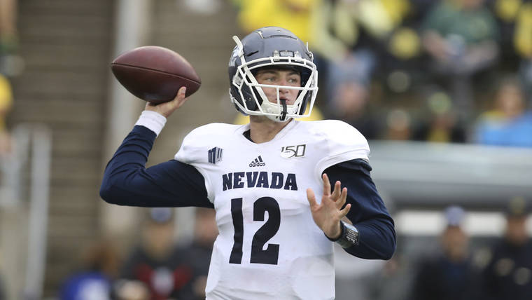 ASSOCIATED PRESS
                                Nevada’s Carson Strong throws down field during an NCAA football game on Sept. 7, 2019 in Eugene, Ore.