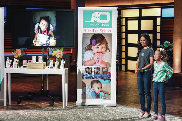 COURTESY ABC
                                Ten-year-old Cassidy Crowley and her mother, Lori, pitch a baby spoon design on “Shark Tank.”