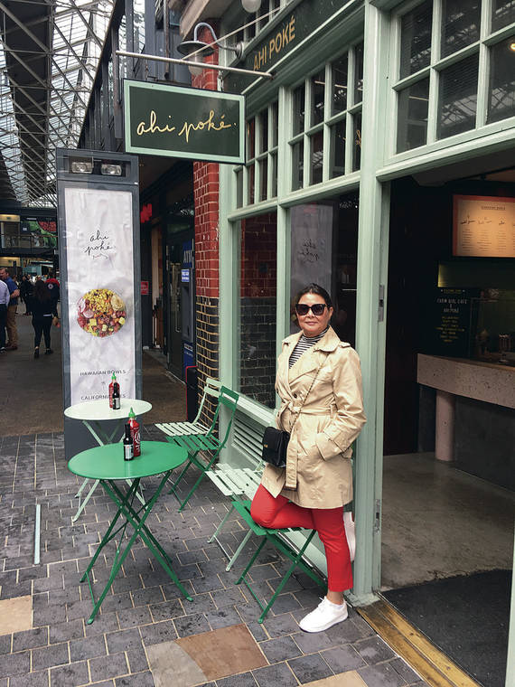 While visiting her son in England in May, Bobbie Lear stumbled upon the Ahi Poke eatery in Old Spitalfields Market in London. Photo by Tracy Lear.