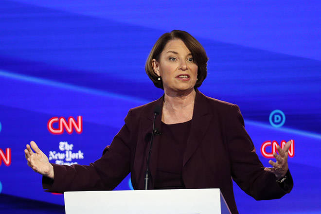 ASSOCIATED PRESS
                                Democratic presidential candidate Sen. Amy Klobuchar, D-Minn., participates in a Democratic presidential primary debate hosted by CNN/New York Times at Otterbein University on Tuesday in Westerville, Ohio.