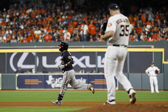 ASSOCIATED PRESS
                                Washington Nationals’ Kurt Suzuki rounds the bases after a home run off Houston Astros starting pitcher Justin Verlander during the seventh inning of Game 2 of the baseball World Series Wednesday in Houston.
