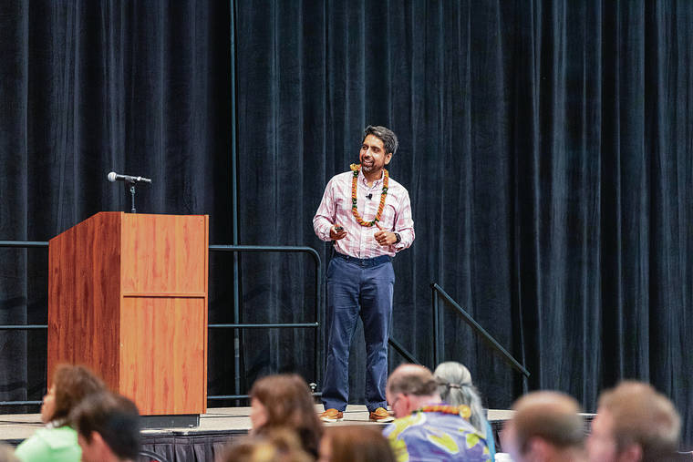COURTESY MARK MARABETI
                                Salman Khan, founder and CEO of the nonprofit Khan Academy, was a keynote speaker Oct. 3 at the Schools of the Future Conference at the Hawai‘i Convention Center.