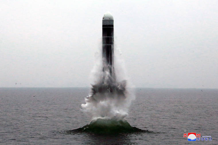 KOREAN CENTRAL NEWS AGENCY/KOREA NEWS SERVICE VIA AP
                                An underwater-launched missile lifts off in the waters off North Korea’s eastern coastal town of Wonsan.