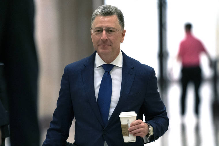 ASSOCIATED PRESS
                                Kurt Volker, a former special envoy to Ukraine, arrived for a closed-door interview with House investigators, as House Democrats proceed with the impeachment inquiry of President Donald Trump, at the Capitol in Washington, today.