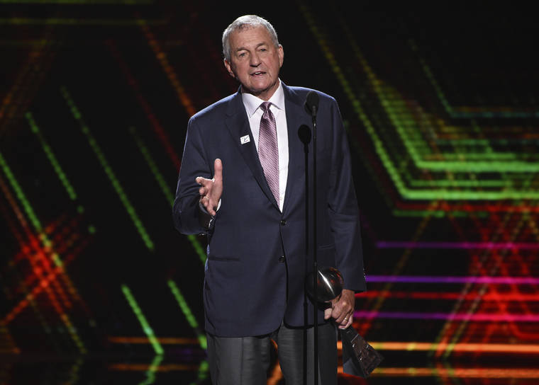 CHRIS PIZZELLO/INVISION/AP / JULY 10
                                Jim Calhoun, men’s basketball coach for the University of Saint Joseph in West Hartford, Conn., accepts the best coach award at the ESPY Awards at the Microsoft Theater in Los Angeles. Calhoun has been accused of sexual discrimination by a former associate athletic director at the University of Saint Joseph, the Division III school where he now works. Jaclyn Piscitelli filed a lawsuit in U.S. District Court against the school, which began admitting men in 2018.