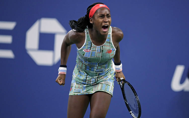 ASSOCIATED PRESS
                                Coco Gauff, of the United States, celebrates after defeating Timea Babos, of Hungary, in the second round of the U.S. Open tennis tournament in New York on Aug. 29. The American teenager advanced to her first WTA final by beating Andrea Petkovic 6-4, 6-4 on Saturday at the Upper Austria Ladies in Linz, Austria.