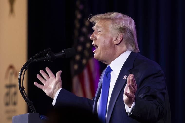 ASSOCIATED PRESS
                                President Donald Trump speaks at the Values Voter Summit in Washington on Saturday.