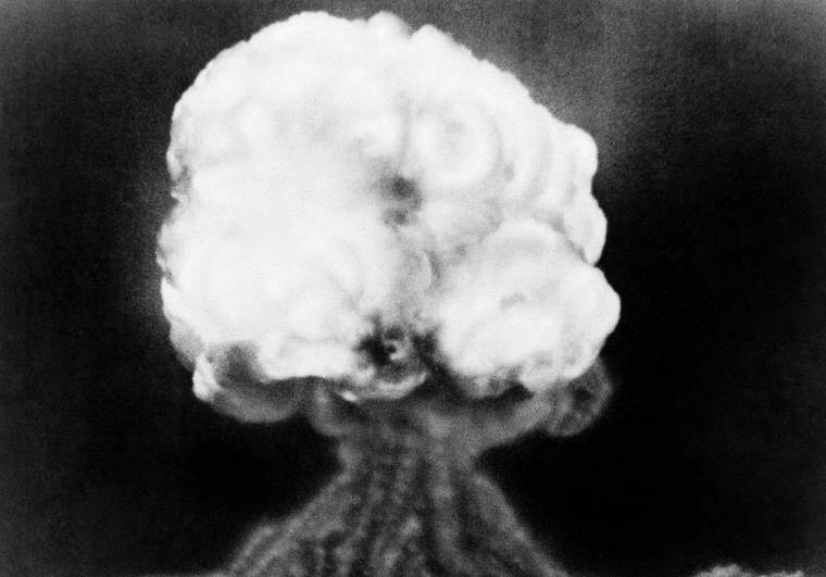 ASSOCIATED PRESS / July 16, 1945
                                A mushroom cloud was created by the first atomic explosion at Trinity Test Site near Alamagordo, N.M., in 1945. The Western Governors’ Association say atmospheric nuclear weapons testing exposed more states and more people to radiation fallout and resulting cancers and other diseases than the federal government recognizes.