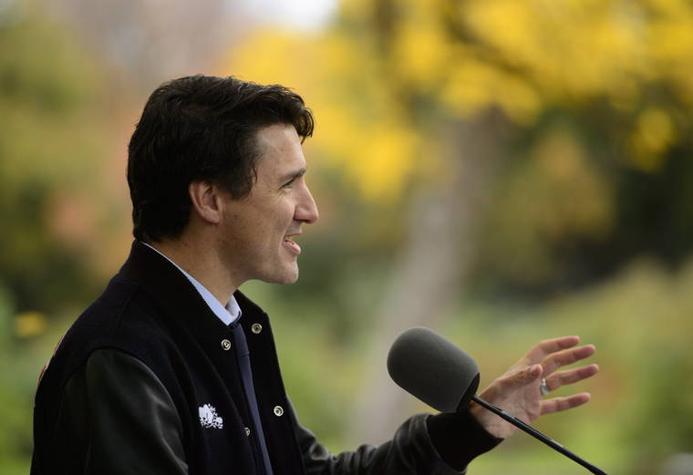 SEAN KILPATRICK/THE CANADIAN PRESS VIA ASSOCIATED PRESS
                                Canada’s Liberal leader Justin Trudeau spoke during a campaign stop at the Botanical Garden in Montreal today.