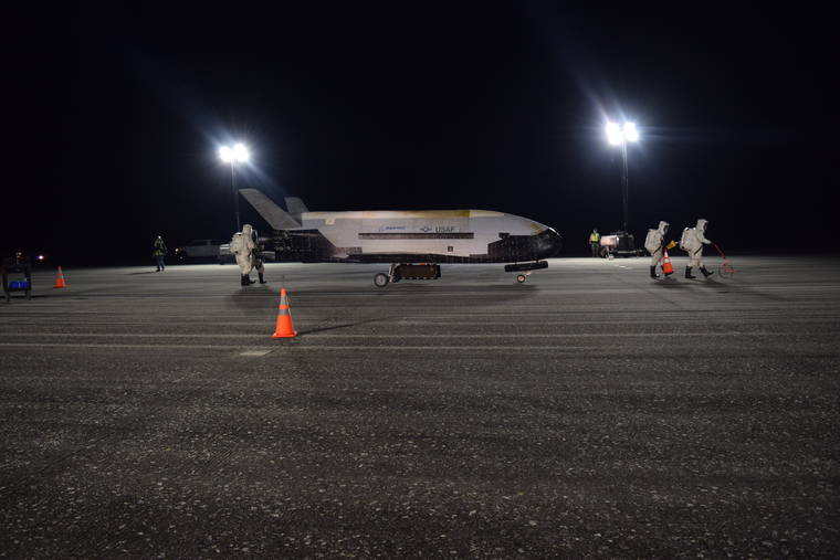 COURTESY U.S. AIR FORCE
                                The Air Force’s X-37B successfully lands at NASA’s Kennedy Space Center Shuttle Landing Facility on Merritt Island in Brevard County, Fla., on Sunday following a record-breaking two-year mission.