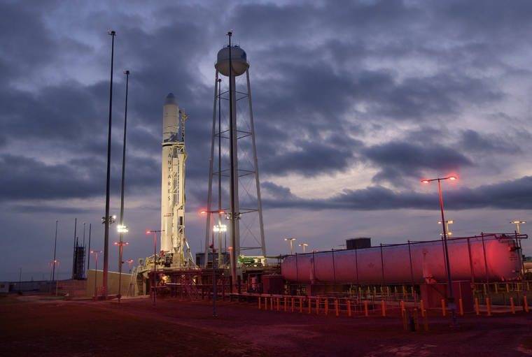 NASA VIA ASSOCIATED PRESS
                                The Northrop Grumman Antares rocket is seen Tuesday a few hours after arriving at its launch pad at NASA’s Wallops Flight Facility in Virginia. The rocket is scheduled for liftoff on Saturday.