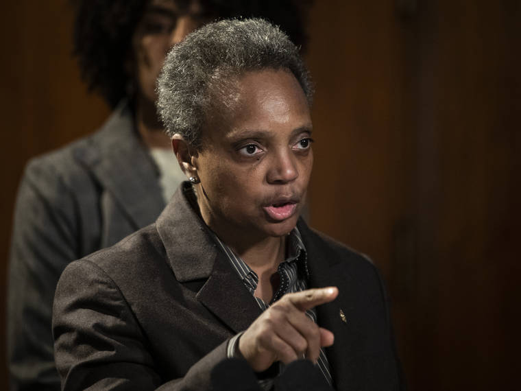 ASHLEE REZIN GARCIA/CHICAGO SUN-TIMES VIA ASSOCIATED PRESS
                                Mayor Lori Lightfoot spoke about the Chicago Teachers Union strike during a press conference at City Hall this morning.