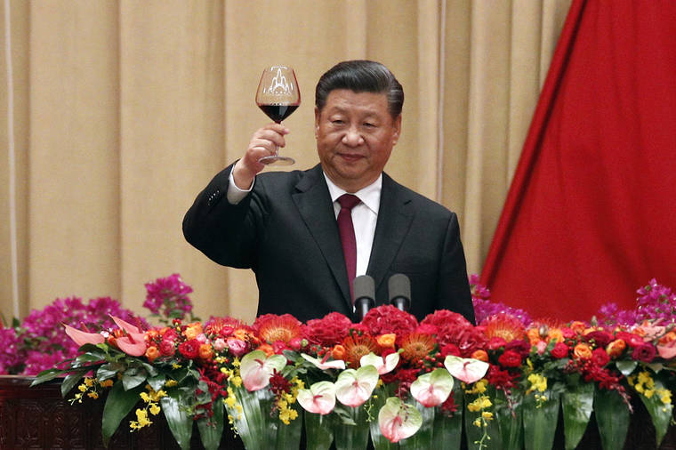 ASSOCIATED PRESS / Sept. 30
                                Chinese President Xi Jinping has warned that China must prepare for “struggle” and has described his goal as building an authoritarian fortress against any shocks. He is shown here making a toast after delivering his speech at a dinner marking the 70th anniversary of the founding of the People’s Republic of China at the Great Hall of the People in Beijing last month.