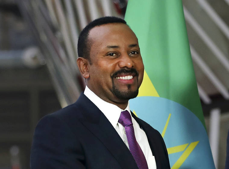 ASSOCIATED PRESS / Jan. 24
                                Ethiopian Prime Minister Abiy Ahmed, shown here at the European Council headquarters in Brussels in January, was awarded the 2019 Nobel Peace Prize today.