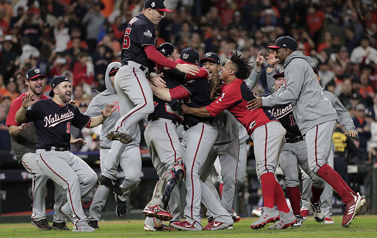 ASSOCIATED PRESS
                                The Washington Nationals celebrated after Game 7 of the baseball World Series against the Houston Astros Wednesday in Houston. The Nationals won 6-2 to win the series.
