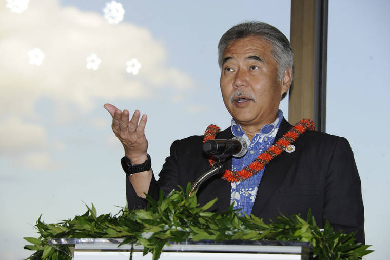 BRUCE ASATO / BASATO@STARADVERTISER.COM
                                Gov. David Ige speaks at Daniel K. Inouye International Airport on May 8, 2019. This week, Ige will attend the enthronement ceremony for Emperor Naruhito in Japan.