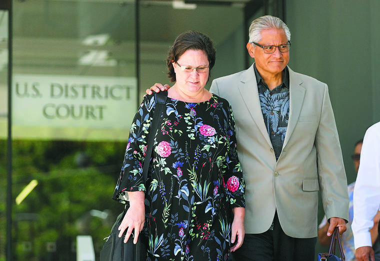 CINDY ELLEN RUSSELL / CRUSSELL@STARADVERTISER.COM
                                Katherine and Louis Kealoha leave U.S. District Court, June 7. U.S. District Chief Judge J. Michael Seabright has set the sentencing date for the former Honolulu power couple for March 17.