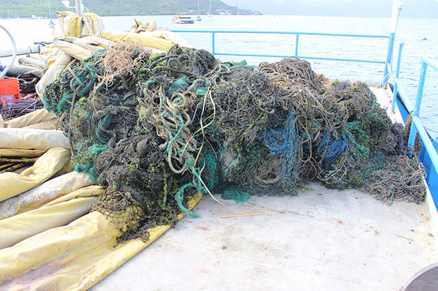 COURTESY OCEAN VOYAGES INSTITUTE
                                This photo shows some of the six tons of ghost nets removed from Kaneohe Bay on Oct. 10 and 11 by the Ocean Voyages Institute and Hawaii Pacific University’s Center for Marine Debris Research.