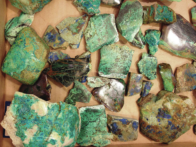 COURTESY MARKUS FAIGLE
                                Examples of malachite, chrysocolla and azurite might be seen at the Hawaii Rock and Mineral Show.