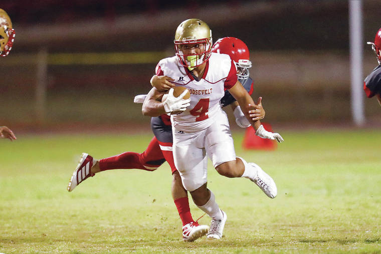 DARRYL OUMI / SPECIAL TO THE STAR-ADVERTISER
                                Roosevelt’s Shepherd Kekahuna, above, and Aalona Monteilh, not shown, have carried the Rough Riders into a first-place tie in OIA Division II and a playoff berth against Waialua on Saturday.