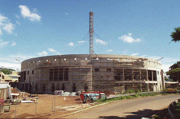 STAR-ADVERTISER FILE
                                The Stan Sheriff Center, named after former University of Hawaii athletic director Stan Sheriff has become the centerpiece for indoor sports in Hawaii. Above, the facility in one of its various stages of construction.