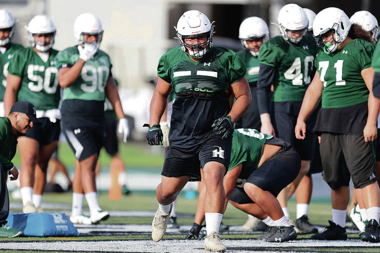 ANDREW LEE / SPECIAL TO THE STAR-ADVERTISER
                                Hawaii defensive lineman Blessman Ta’ala feels much healthier after undergoing knee surgery that delayed his enrollment until January 2018.
