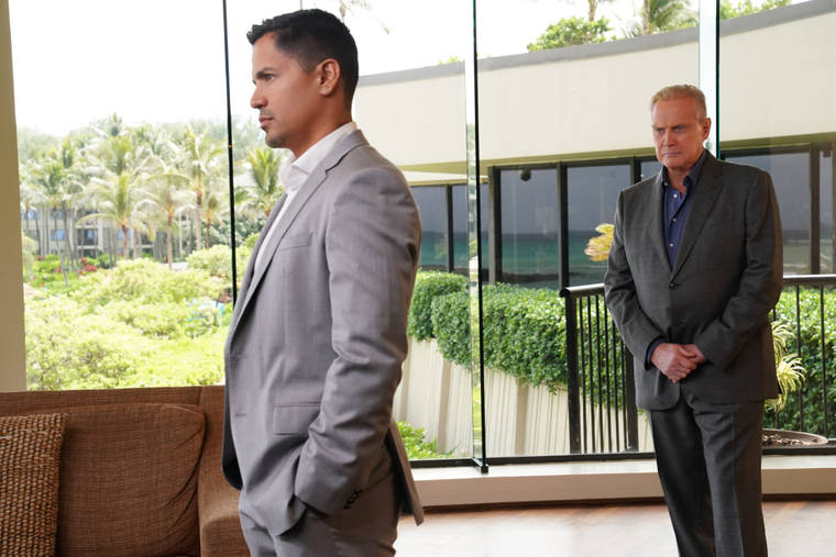 COURTESY CBS
                                While Magnum (Jay Hernandez), left, helps out his friend Russell Harlan (guest star Lee Majors), right, and temporarily works as the head of a hotel’s security, he investigates the death of a guest who was thrown from her room’s balcony while working on a secret investigation of her own. Original “Magnum, P.I.” star Larry Manetti returns, as well as Corbin Bernsen as Rick’s surrogate father, Icepick.