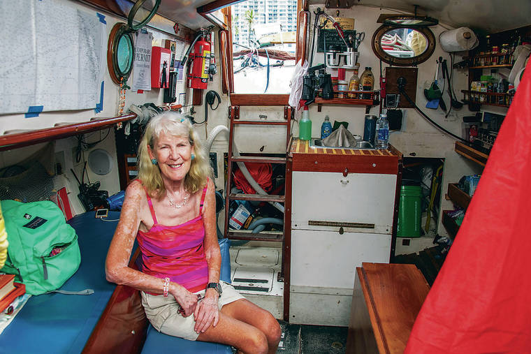 CRAIG T. KOJIMA / CKOJIMA@STARADVERTISER.COM
                                Victoria Southwell sat in the galley of Golden Rule at Ala Wai Boat Harbor on Tuesday. The crew plans to leave Hawaii Monday, eventually carrying its antinuke message to Hiroshima, Japan on Aug. 6, 2020 — the 75th anniversary of the atomic bombing.