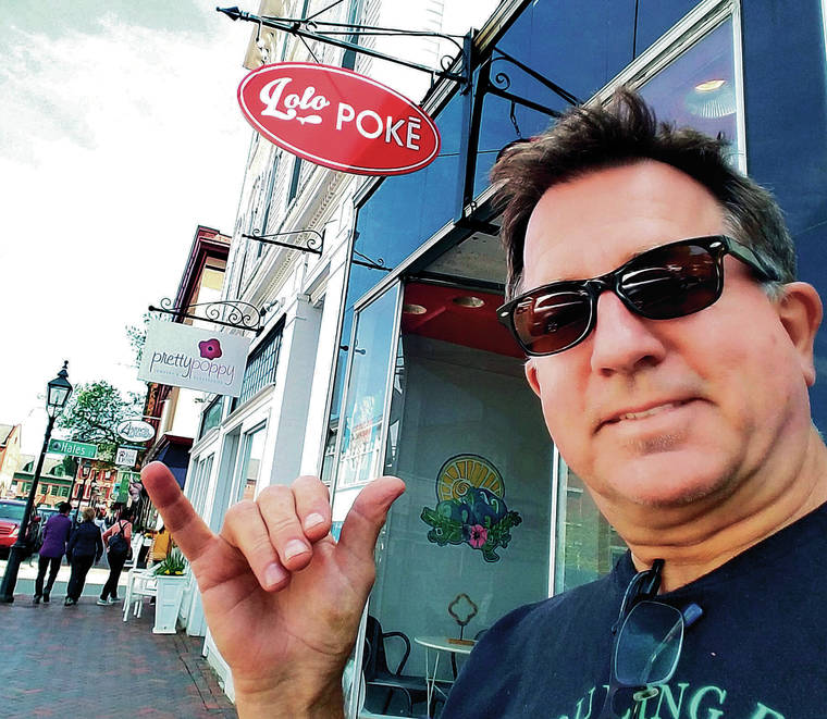 While passing through Newburyport, Mass., in May, 
Pacific Palisades resident Darrel Lynch took a selfie in front of the Lolo Poke shop, which offers Spam musubi along with fresh seafood poke.