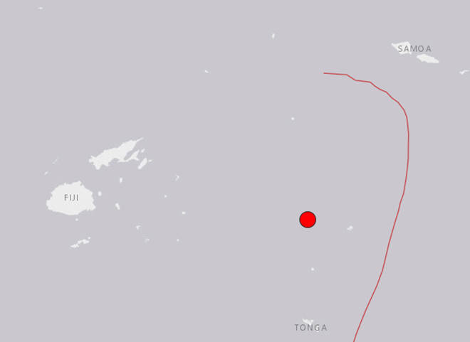 COURTESY USGS
                                This U.S. Geological Survey map shows the approximate location of today’s magnitude 6.6 earthquake off Tonga.