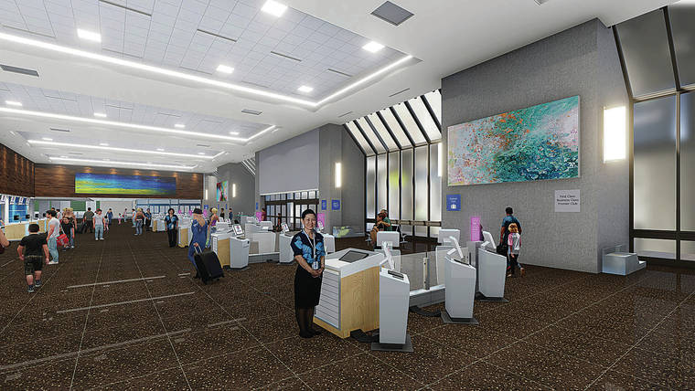 HAWAIIAN AIRLINES
                                A rendering of Hawaiian Airlines’ redesigned lobby at the Daniel K. Inouye International Airport Terminal 1 in Honolulu.