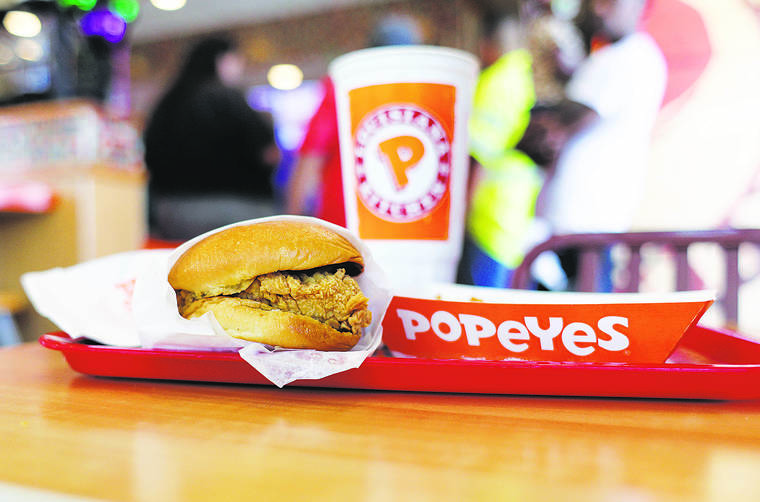 ASSOCIATED PRESS
                                A chicken sandwich at a Popeyes restaurant in Kyle, Texas, in August.