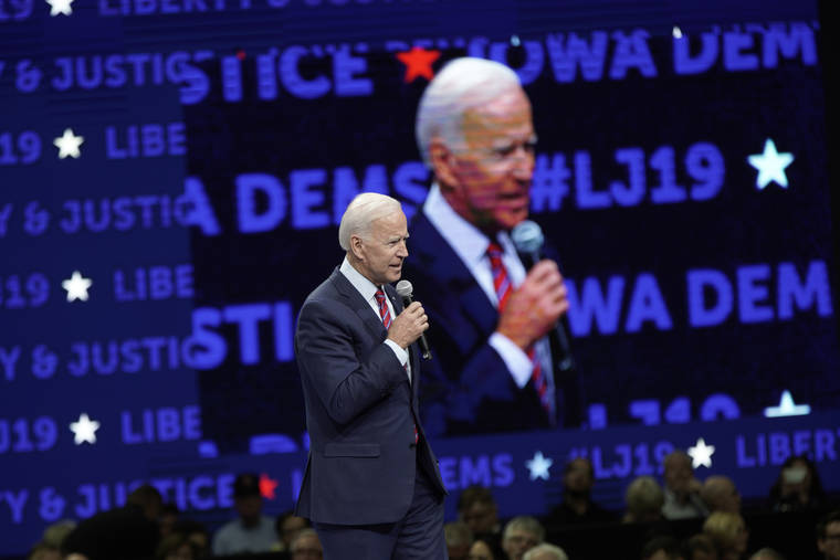 ASSOCIATED PRESS
                                Democratic presidential candidate and former Vice President Joe Biden speaks during the Iowa Democratic Party’s Liberty and Justice Celebration.
