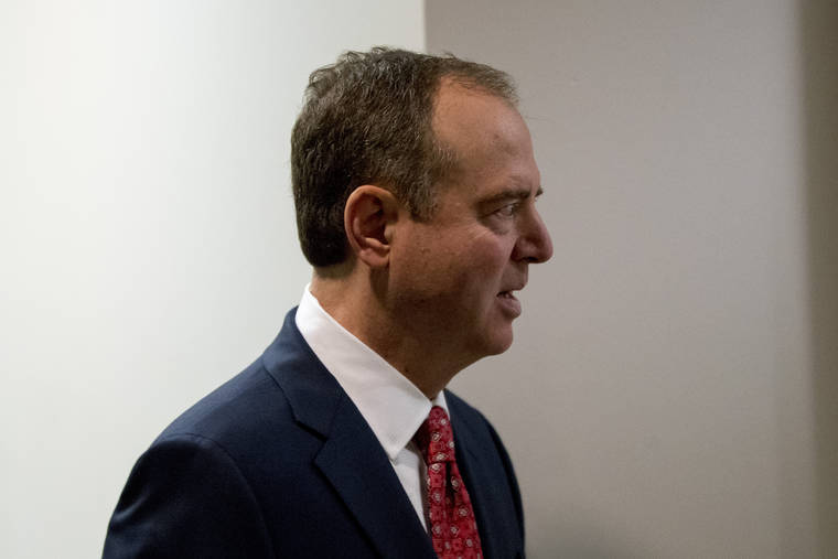 ASSOCIATED PRESS
                                Rep. Adam Schiff, D-Calif., Chairman of the House Intelligence Committee, arrived at a closed-door meeting on the ongoing House impeachment inquiry into President Donald Trump on Capitol Hill in Washington, Tuesday.