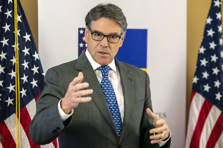 ASSOCIATED PRESS
                                In this Nov. 12, 2018, photo provided by the U.S. Embassy in Kyiv, Energy Secretary Rick Perry speaks in Kyiv, Ukraine. Michael Bleyzer and Alex Cranberg, two political supporters of Perry secured a potentially lucrative oil-and-gas exploration deal from the Ukrainian government soon after Perry proposed one of the men as an adviser to the country’s new president.