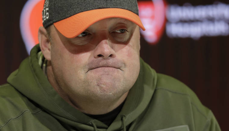 ASSOCIATED PRESS
                                Cleveland Browns head coach Freddie Kitchens speaks at a news conference at the NFL football team’s training camp facility today in Berea, Ohio. Browns star defensive end Myles Garrett has not yet scheduled the appeal for his indefinite NFL suspension for striking Pittsburgh quarterback Mason Rudolph with a helmet.