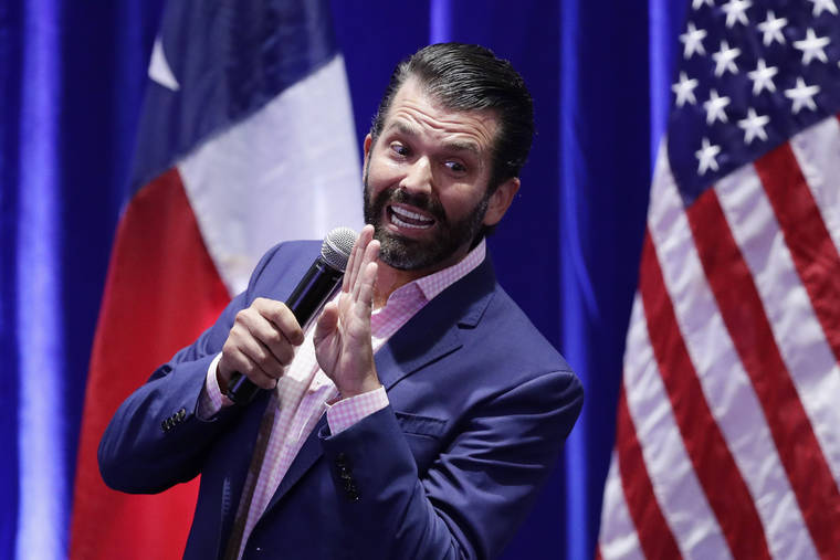 ASSOCIATED PRESS
                                In this Oct. 15, 2019 photo, Donald Trump, Jr. speaks to supporters of his father, President Donald Trump, during a panel discussion in San Antonio. An appearance by Trump on ABC’s “The View” to promote his new book quickly spiraled out of control today as he and the show’s politically outspoken hosts traded shouts and accusations.