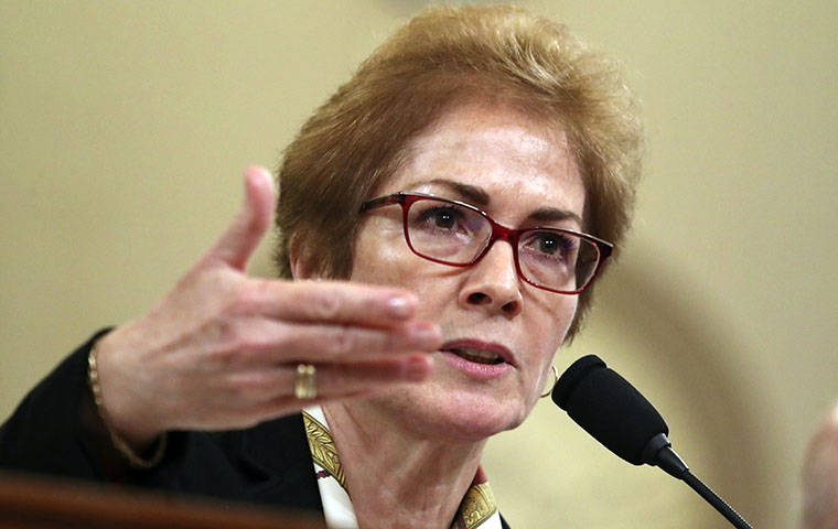 ASSOCIATED PRESS
                                Former U.S. Ambassador to Ukraine Marie Yovanovitch testified before the House Intelligence Committee on Capitol Hill in Washington, today, during the second public impeachment hearing of President Donald Trump’s efforts to tie U.S. aid for Ukraine to investigations of his political opponents.