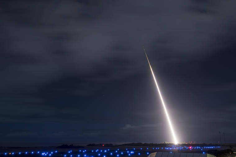 COURTESY U.S. DEPARTMENT OF DEFENSE
                                A target missile was launched from the Pacific Missile Range Facility at Kauai on Oct. 16, 2018. The Hawaii Air National Guard is expected to take on a new space mission with the Air Force announcing that the Pacific Missile Range Facility on Kauai is the preferred location for a Pacific-based space control squadron.