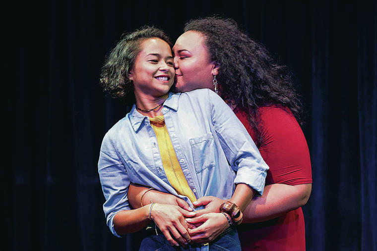 COURTESY KUMU KAHUA THEATRE
                                In “Fa‘alavelave: The Interruption,” Kamalani Gapol, left, and Lelea‘e Buffy Kahalepuna portray Mele and Sefina, two women in a same-sex partnership who must deal with relatives who don’t understand their relationship.