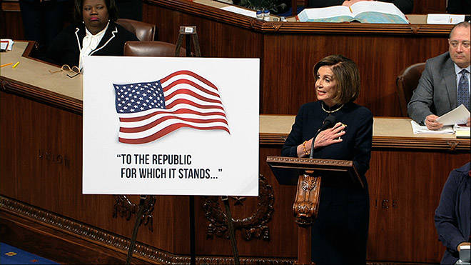 ASSOCIATED PRESS
                                House Speaker Nancy Pelosi, of California, speaks as the House of Representatives debates the articles of impeachment against President Donald Trump at the Capitol in Washington today.