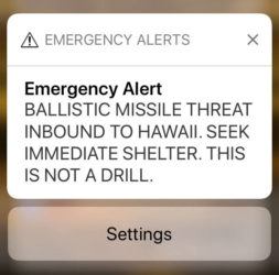 ASSOCIATED PRESS / Jan. 13, 2018
                                This cell phone screen capture shows a false incoming ballistic missile emergency alert sent from the Hawaii Emergency Management Agency system sent on Jan. 13, 2018. The U.S. Senate passed a bill that includes a provision taking away the authority and responsibility for notifying residents of incoming missiles from local emergency managers. Instead it gives that job to the U.S. government.